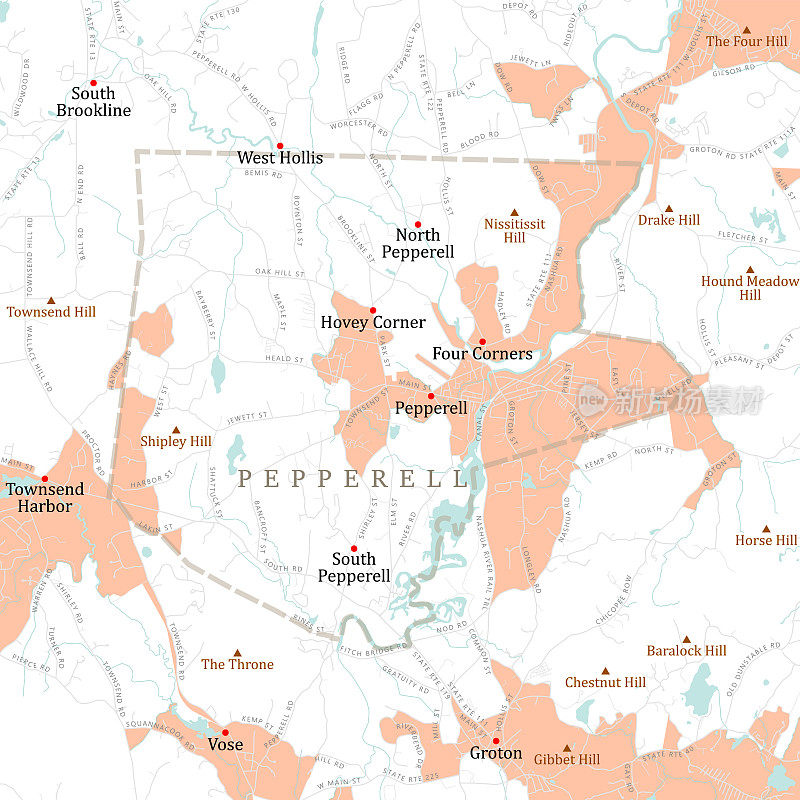 MA Middlesex Pepperell矢量路线图